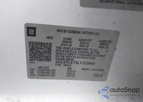 2020 Chevrolet Silverado 2500Hd 4Wd Long Bed Wt from USA, damaged, VIN 1GC2YLE78LF319964